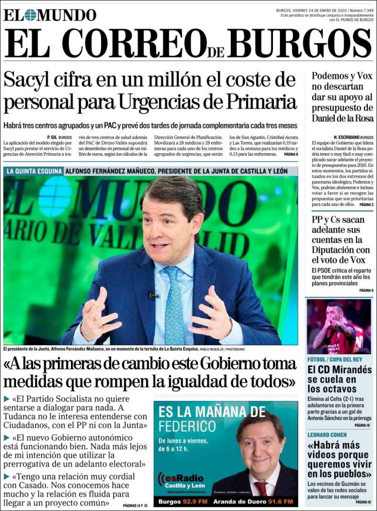 Portada de El Correo de Burgos (España)