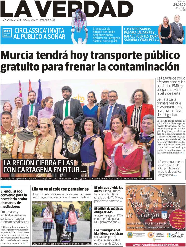 Portada de La Verdad de Murcia (España)