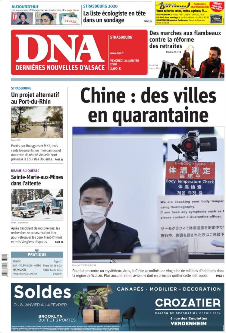 Portada de Les Dernières Nouvelles d'Alsace (Francia)