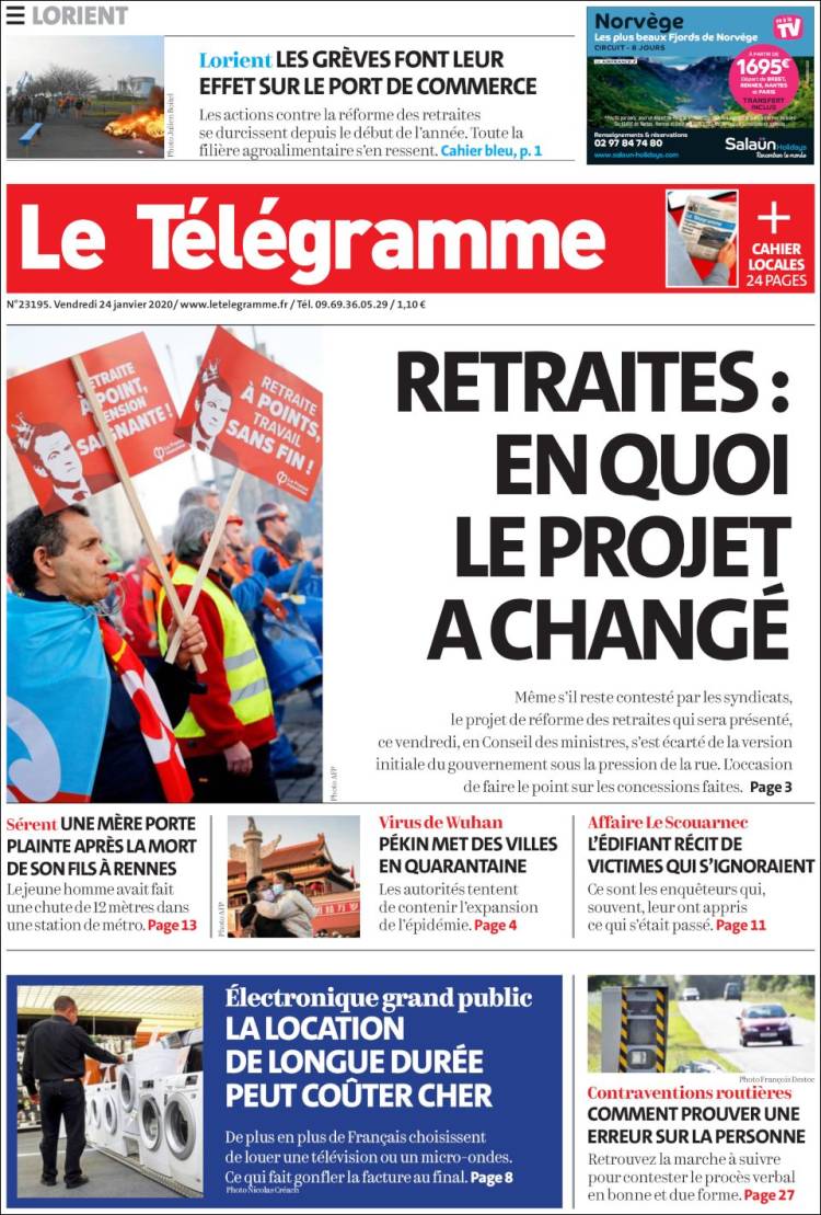 Portada de Télégramme (Francia)