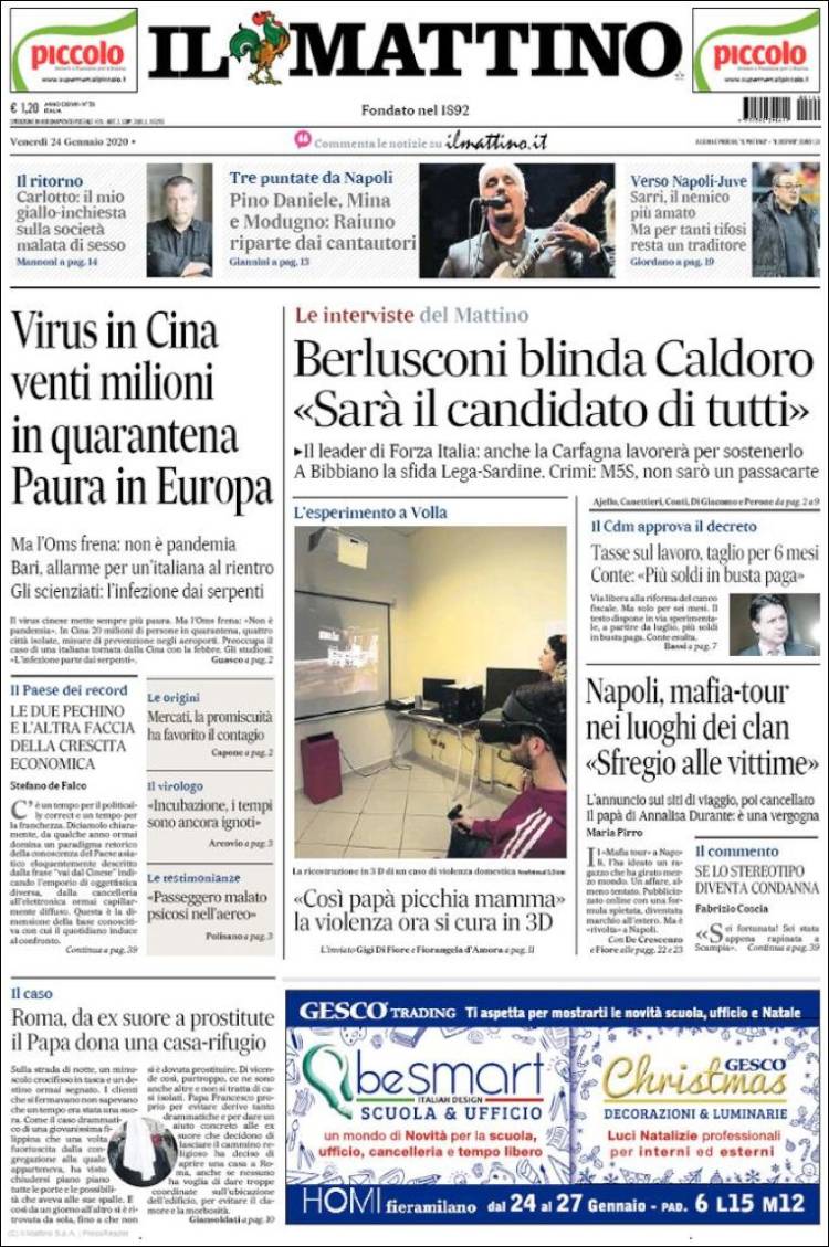 Portada de Il Mattino (Italia)