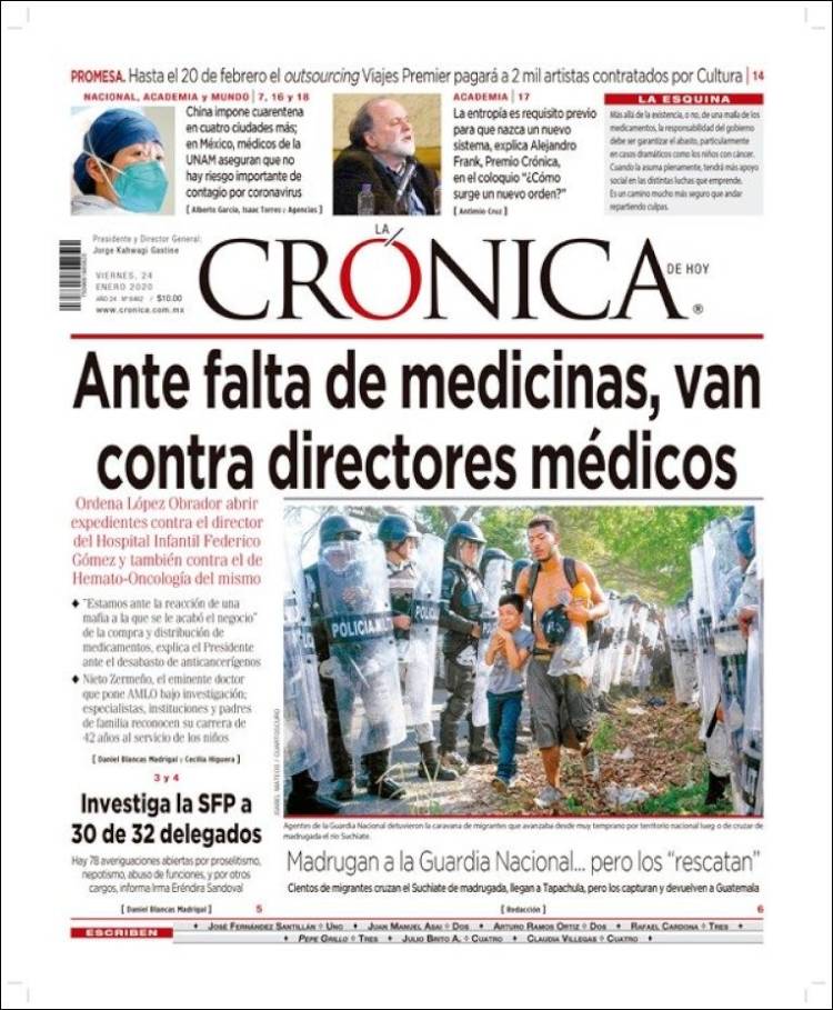 Portada de La Crónica de Hoy (México)