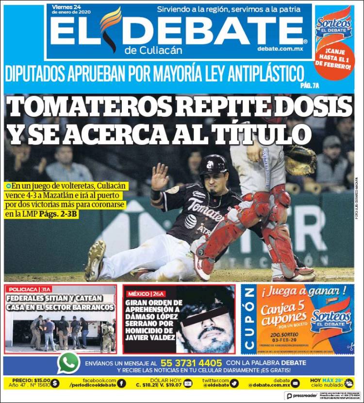 Portada de El Debate de Culiacán (México)