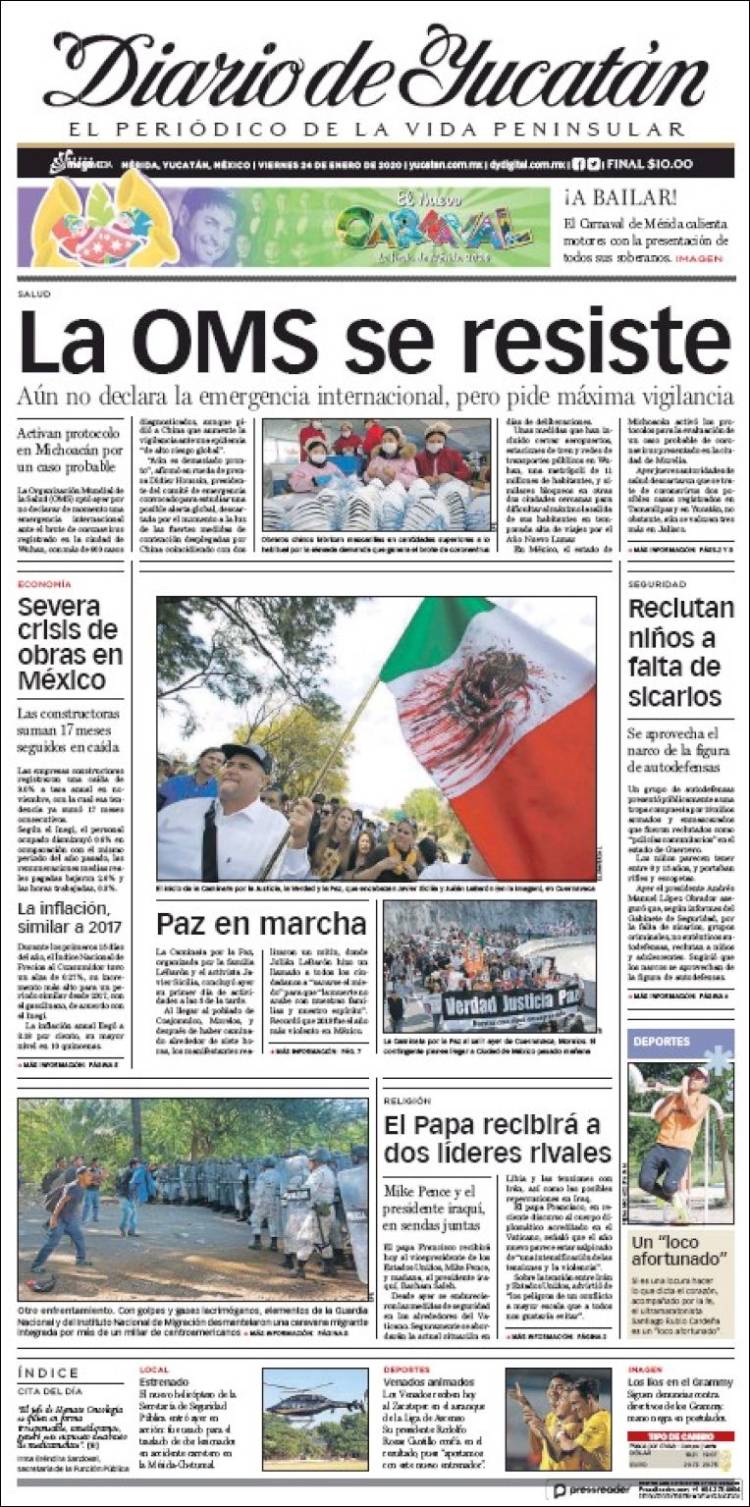 Portada de Diario de Yucatán (México)