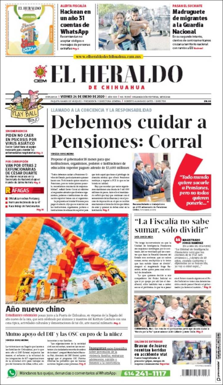 Portada de El Heraldo de Chihuahua (México)