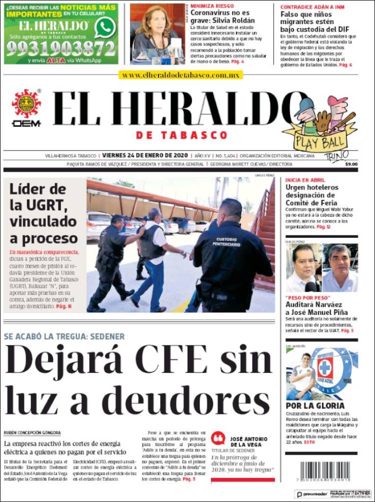 Portada de El Heraldo de Tabasco (México)