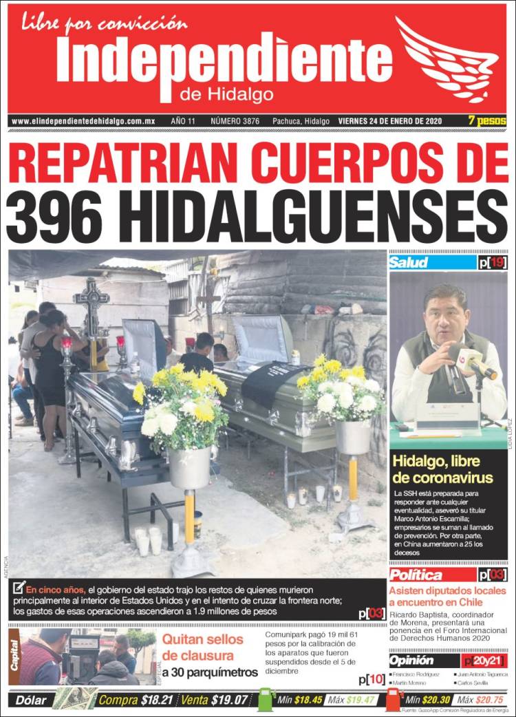 Portada de El Independiente de Hidalgo (México)