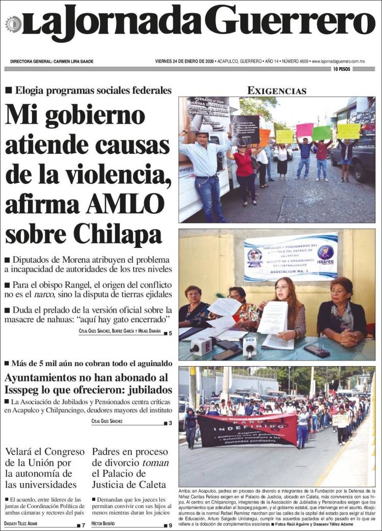 Portada de La Jornada de Guerrero (México)