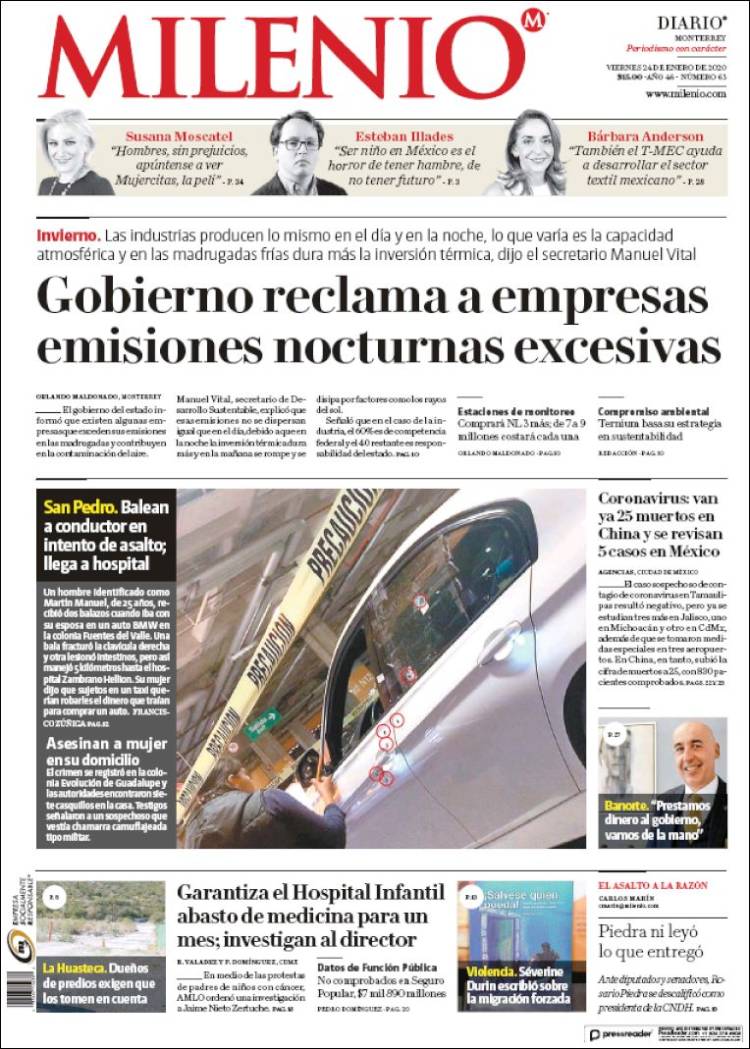 Portada de Milenio de Monterrey (México)