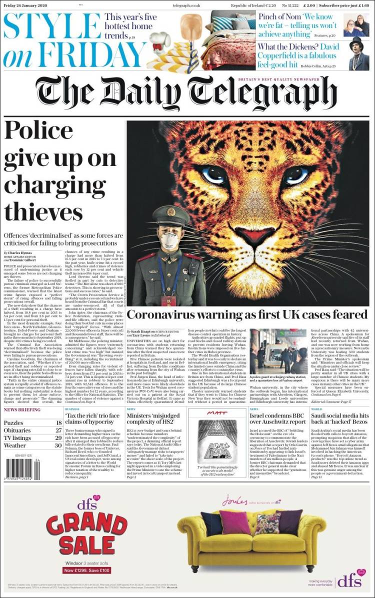 Portada de Daily Telegraph (Reino Unido)