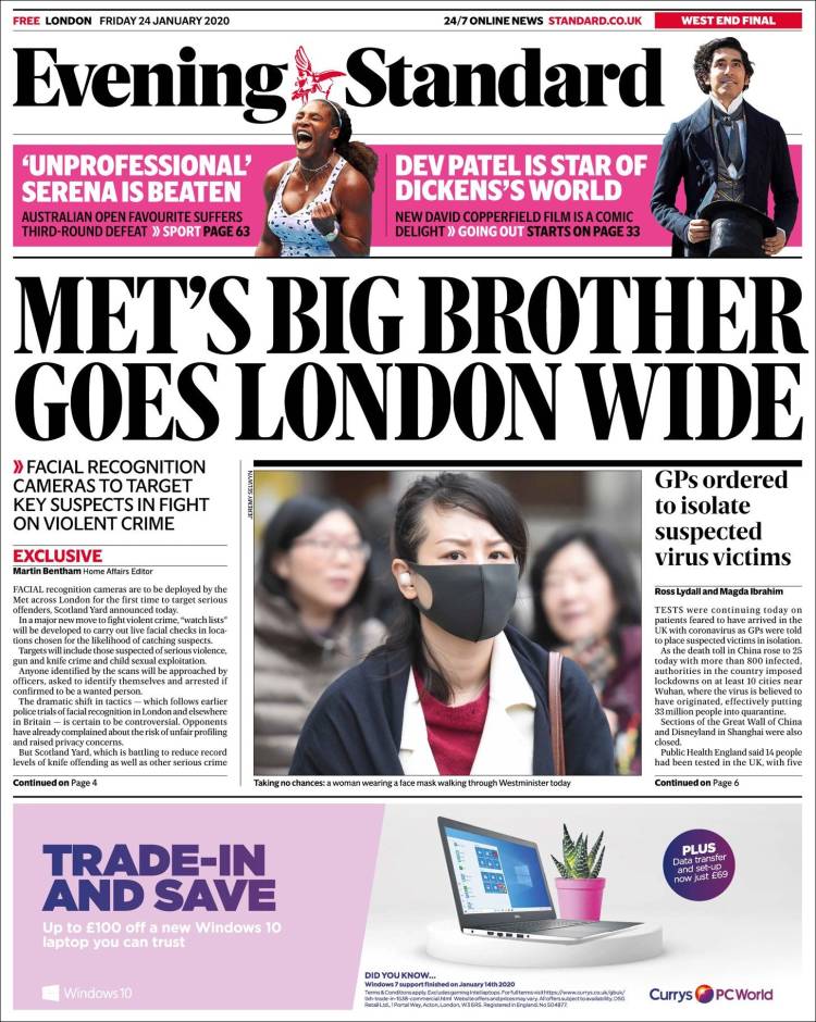Portada de Evening Standard (Reino Unido)