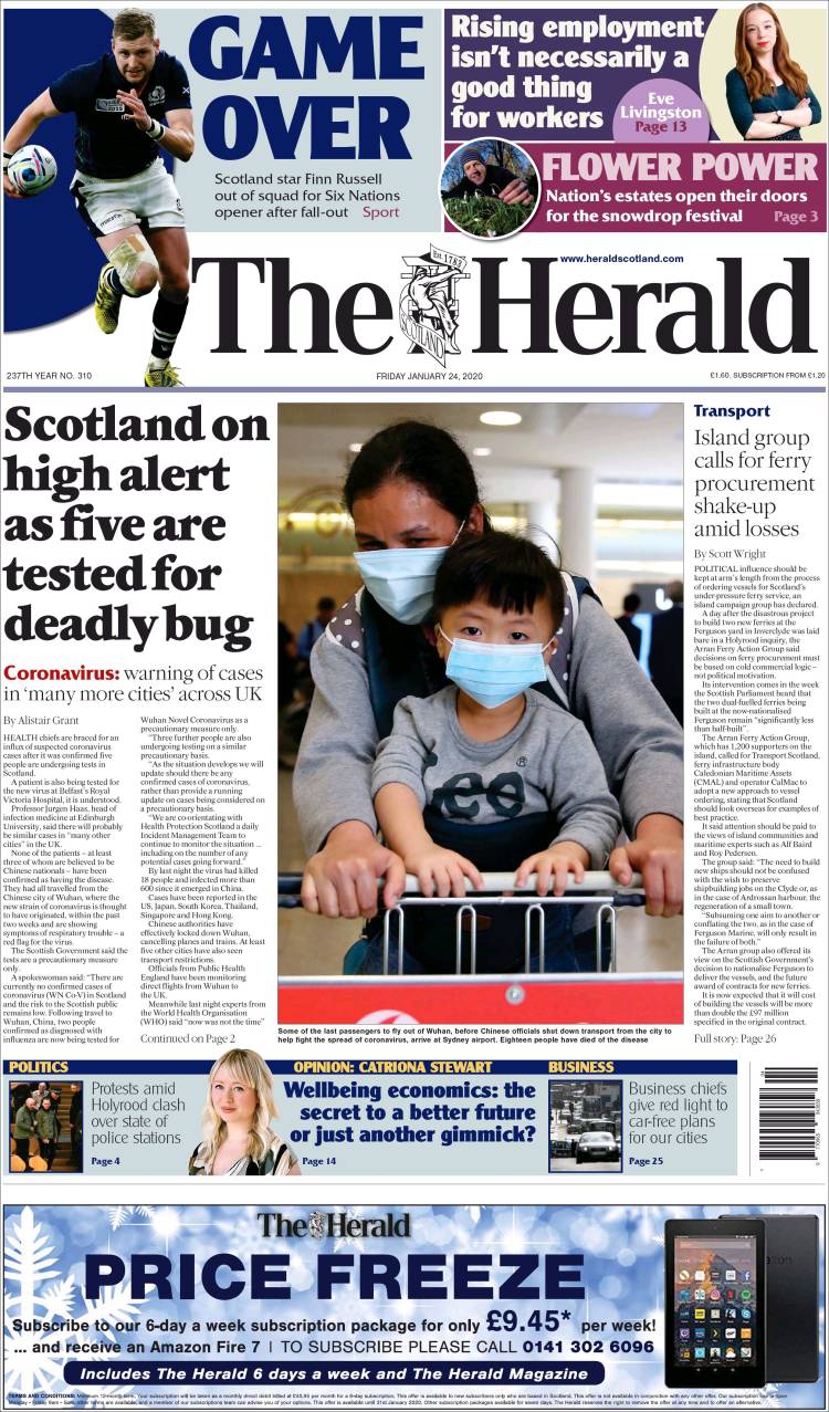 Portada de The Herald (Reino Unido)
