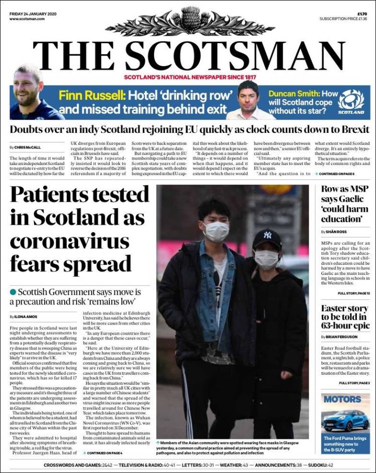 Portada de The Scotsman (Reino Unido)