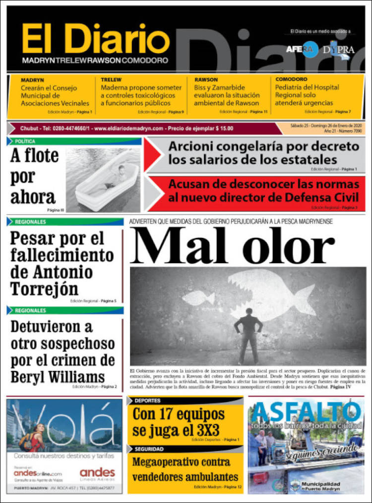 Portada de El Diario de Madryn (Argentina)