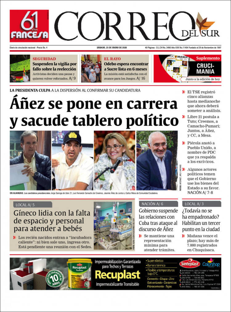 Portada de Correo Sur (Bolivia)