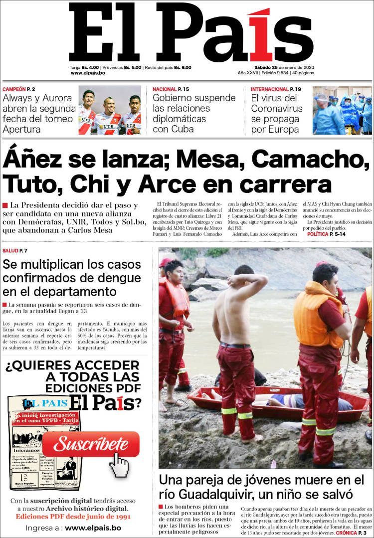 Portada de El País (Bolivia)