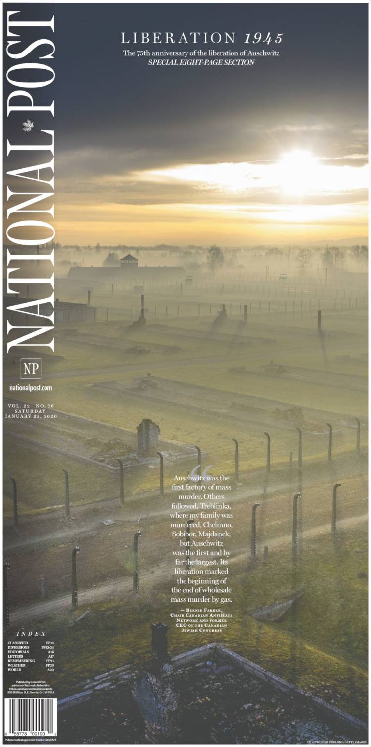 Portada de The National Post (Canadá)