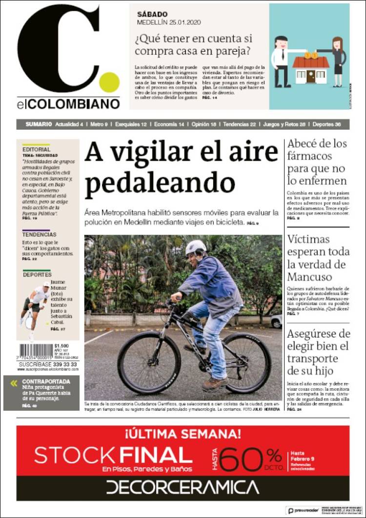 Portada de El Colombiano (Colombia)