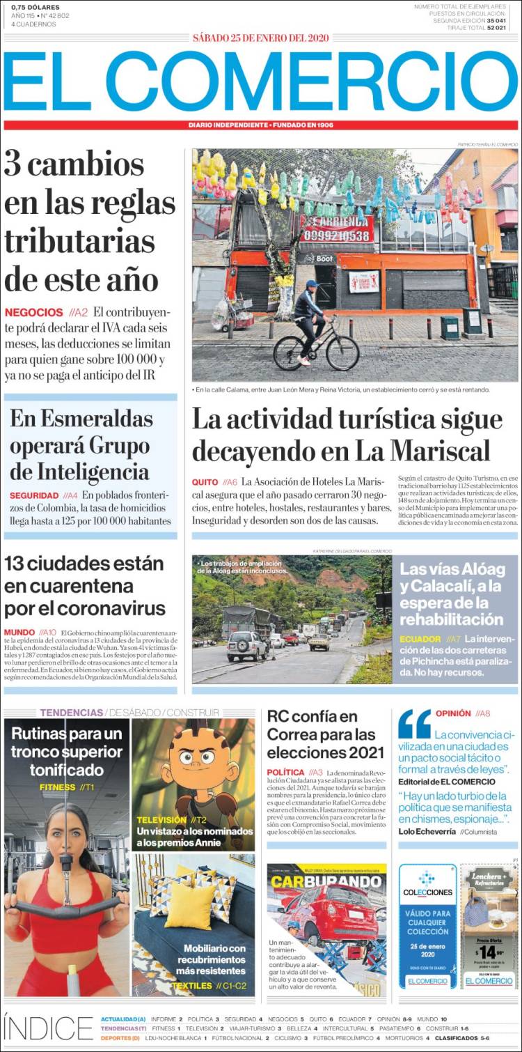 Portada de El Comercio (Ecuador)