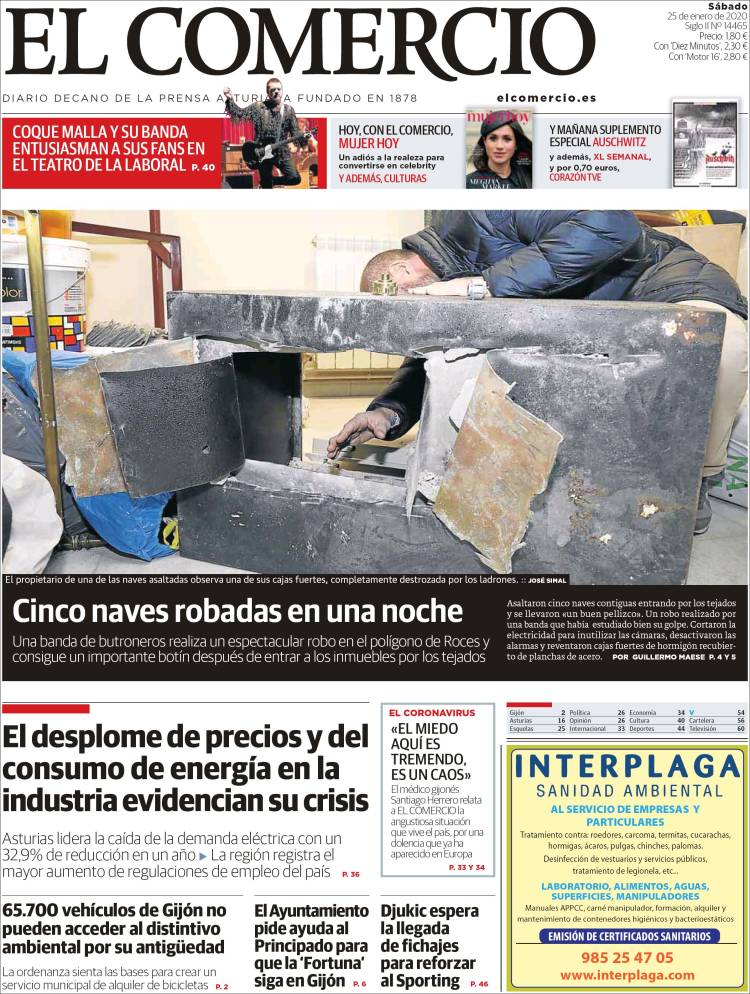 Portada de El Comercio - Gijón (España)