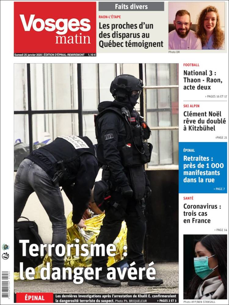 Portada de Vosges Matin (Francia)