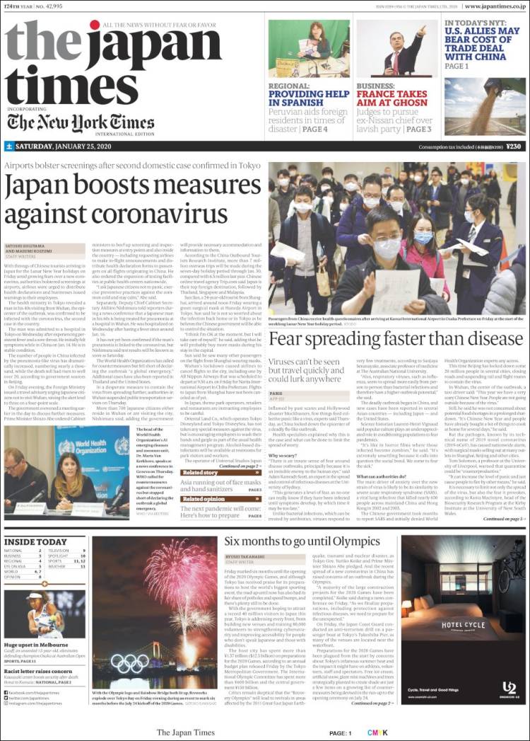 Portada de The Japan Times (Jap&oacute;n)