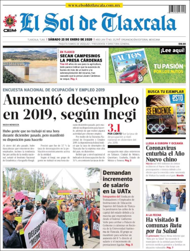 Portada de El Sol de Tlaxcala (México)