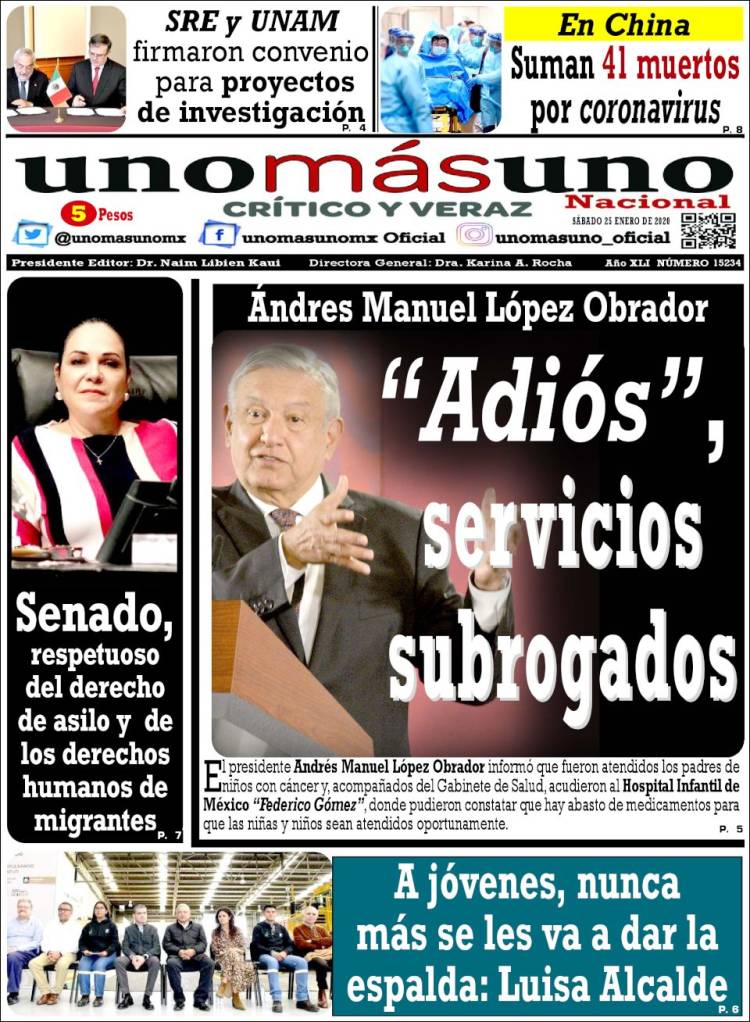 Portada de unomásuno (México)