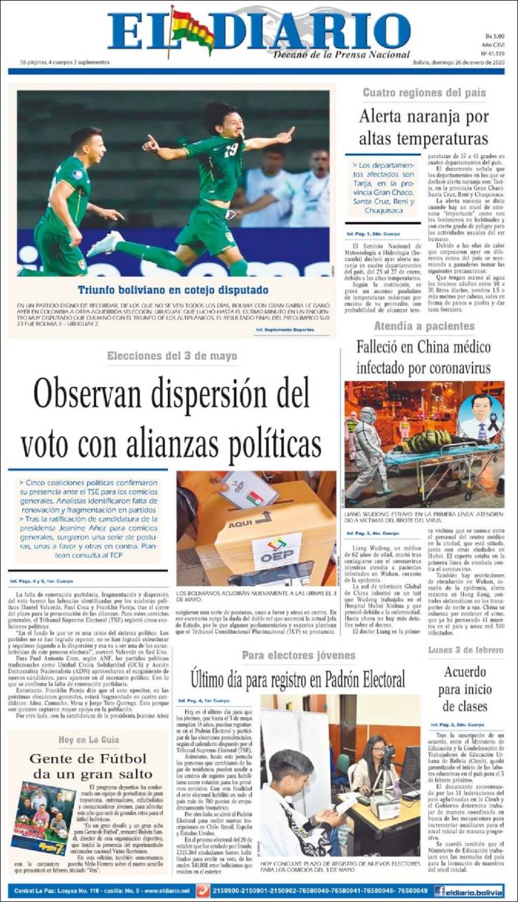 Portada de El Diario (Bolivia)