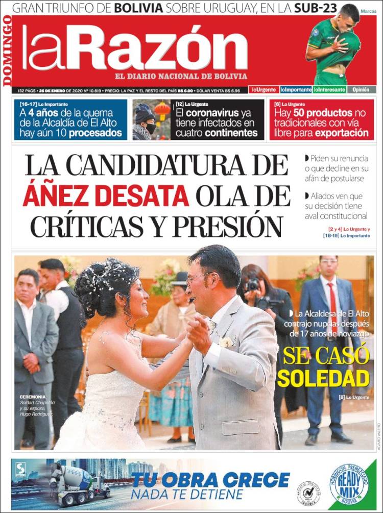 Portada de La Razón (Bolivia)