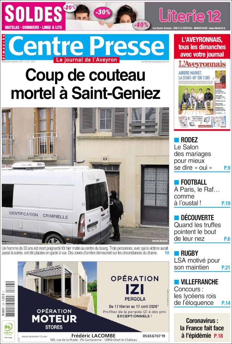 Portada de Centre Presse (Francia)