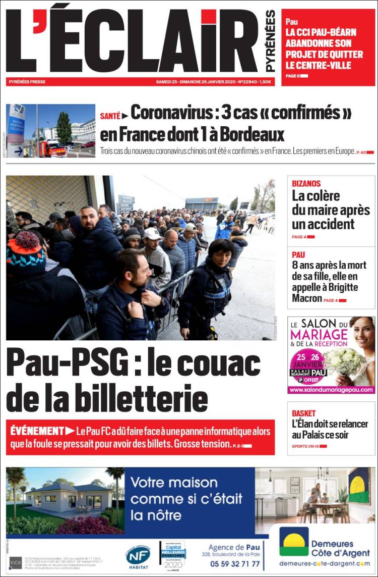 Portada de L'Eclair des Pyrénées (Francia)