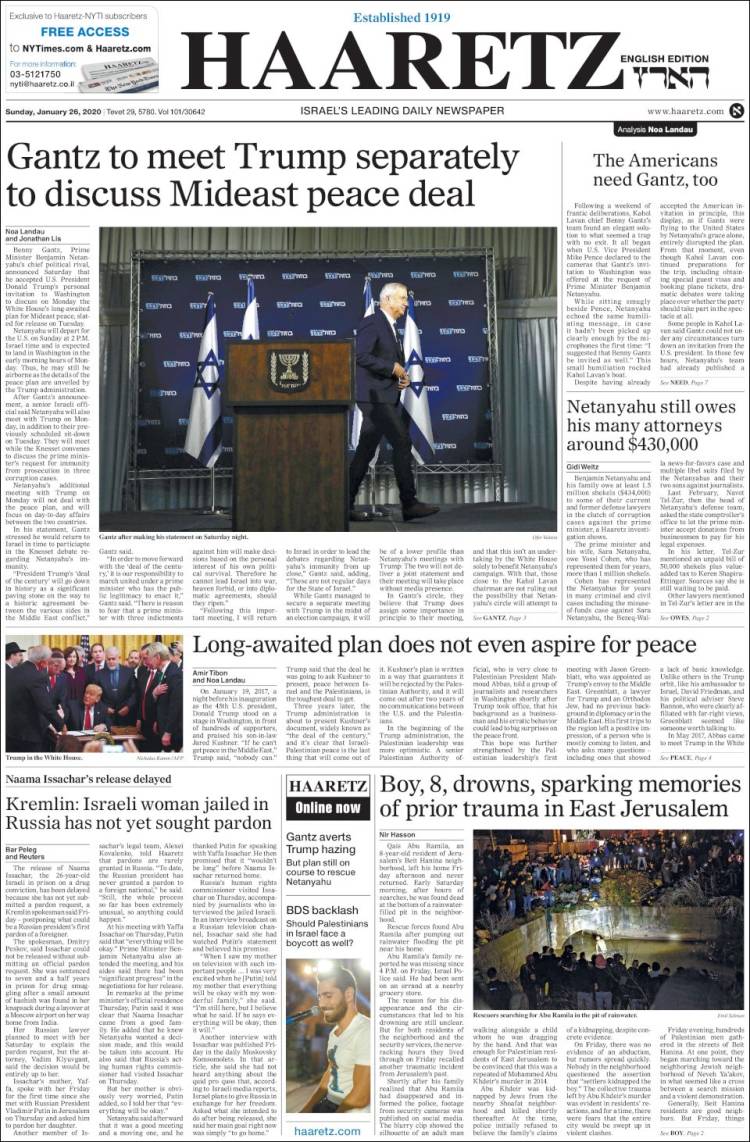 Portada de Haaretz (Israel)