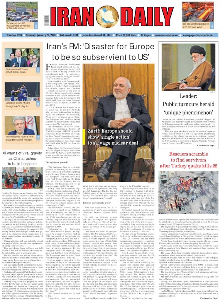 Portada de Iran Daily (Ir&aacute;n)
