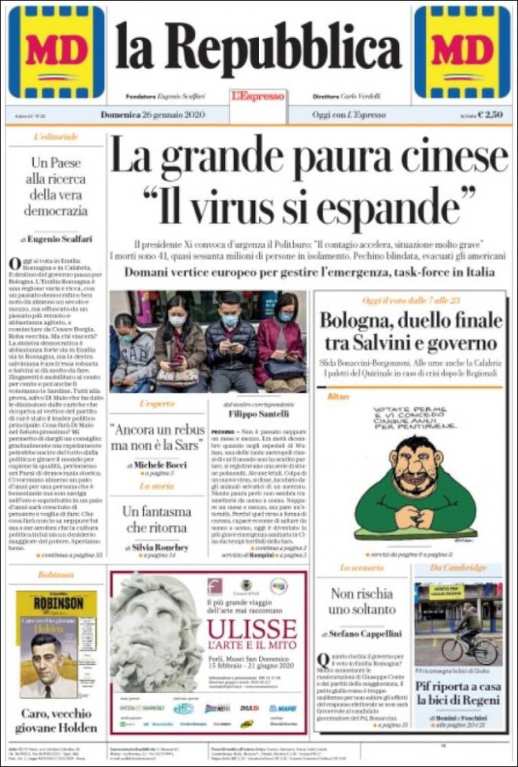 Portada de La Repubblica (Italia)