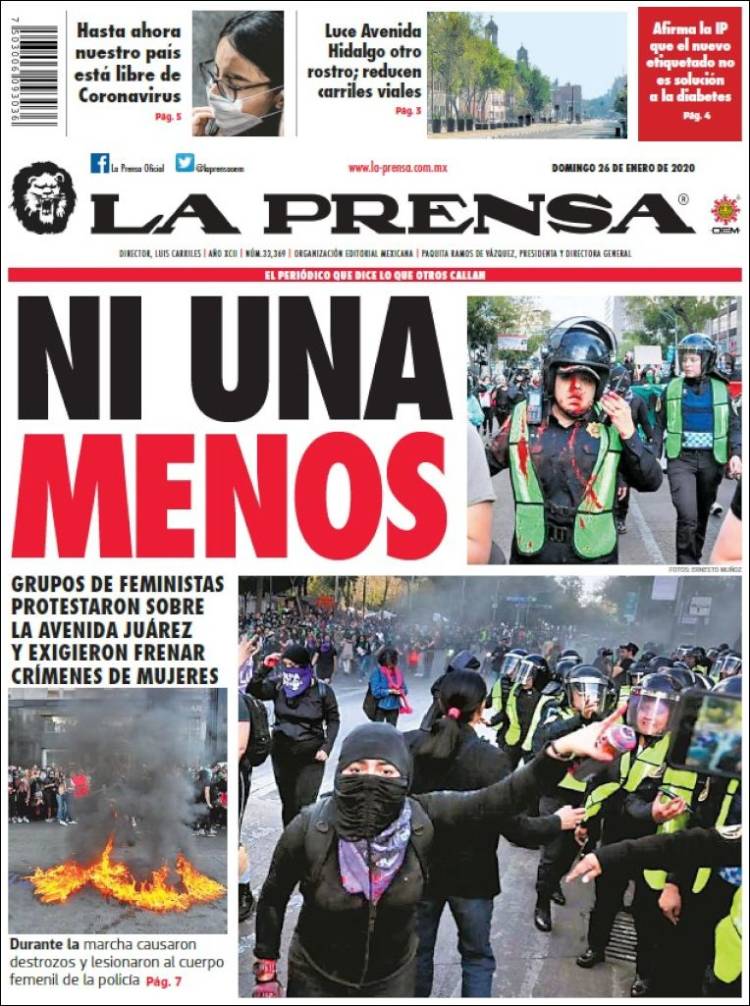 Newspaper La Prensa Mexico Newspapers In Mexico Sundays Edition January 26 Of 2020 3861