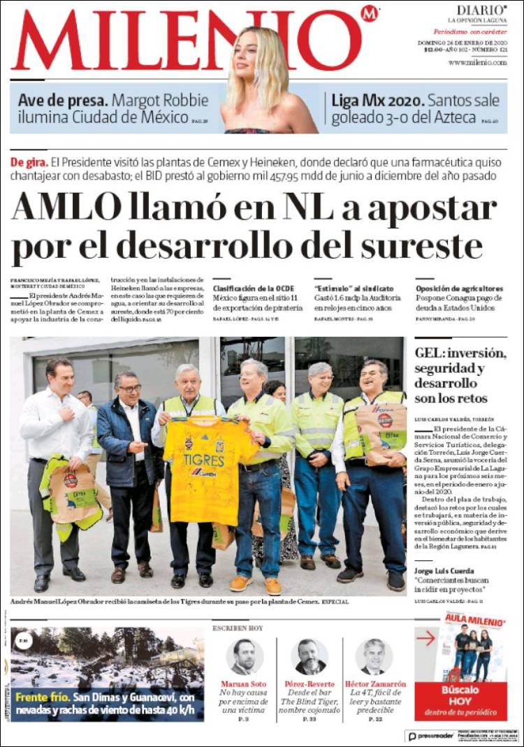 Portada de Milenio - Laguna (México)