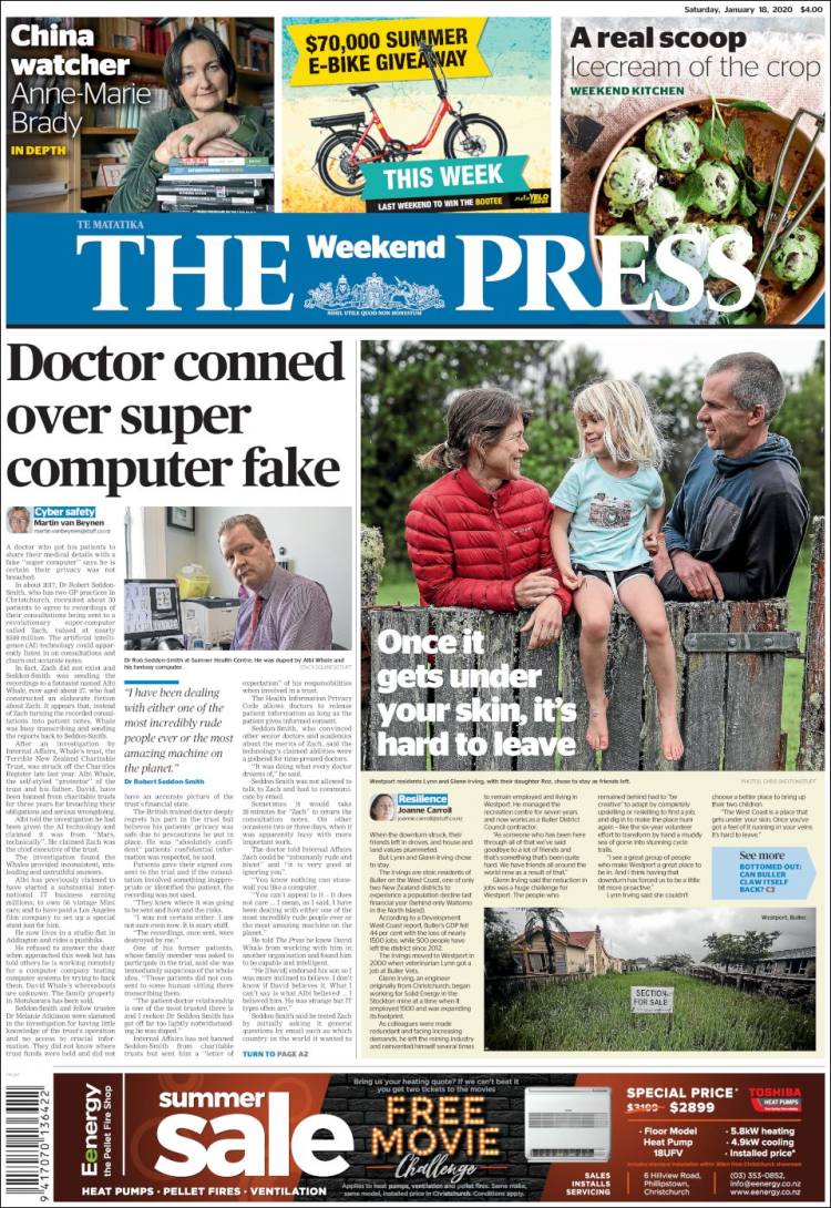 Portada de The Press (Nueva Zelanda)