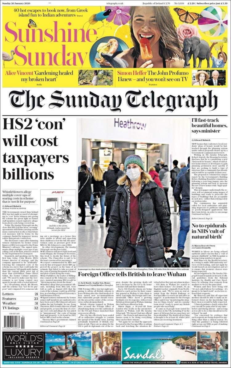 Portada de Daily Telegraph (Reino Unido)