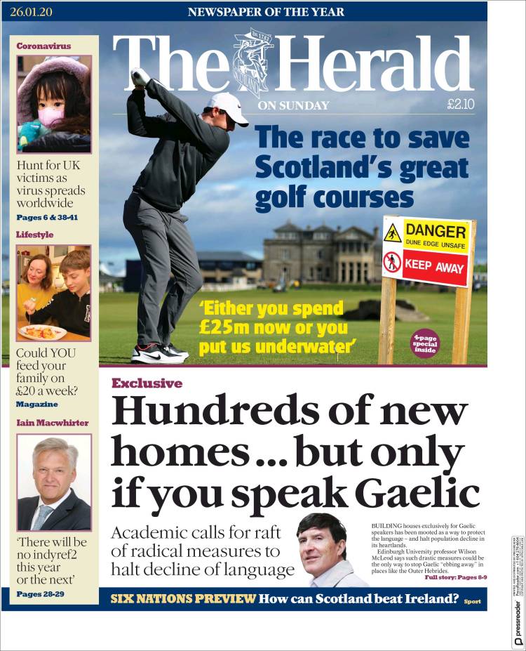 Portada de The Herald (Reino Unido)