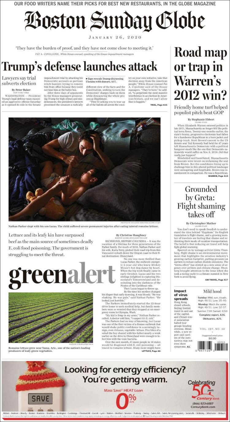 Portada de Boston Globe (USA)