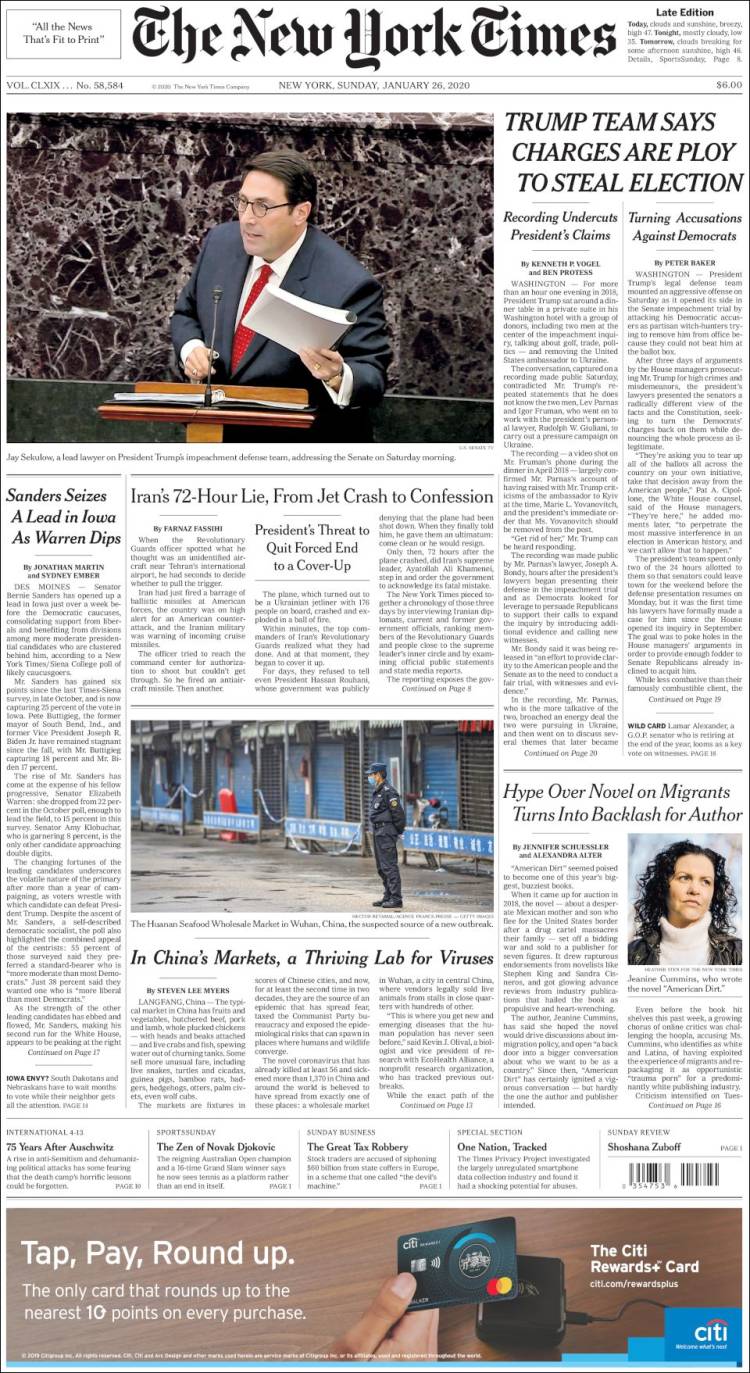 Portada de New York Times (USA)