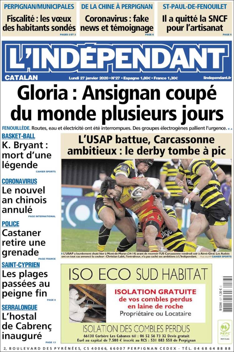 Portada de Le Indépendant (Francia)