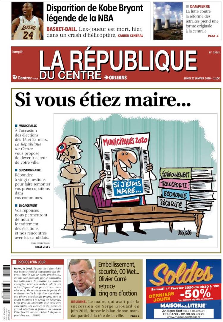 Portada de La République du Centre (Francia)