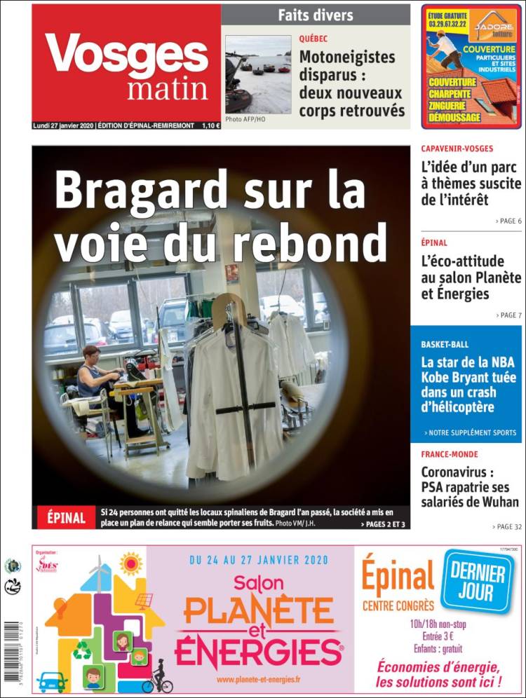 Portada de Vosges Matin (Francia)