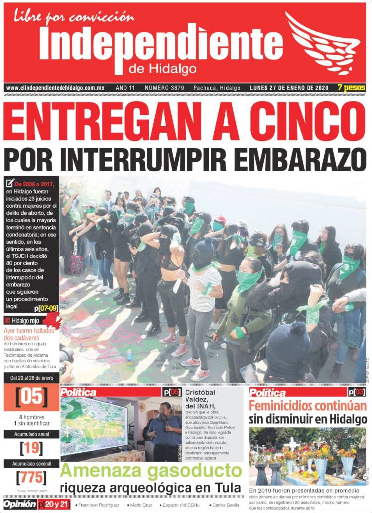 Portada de El Independiente de Hidalgo (México)