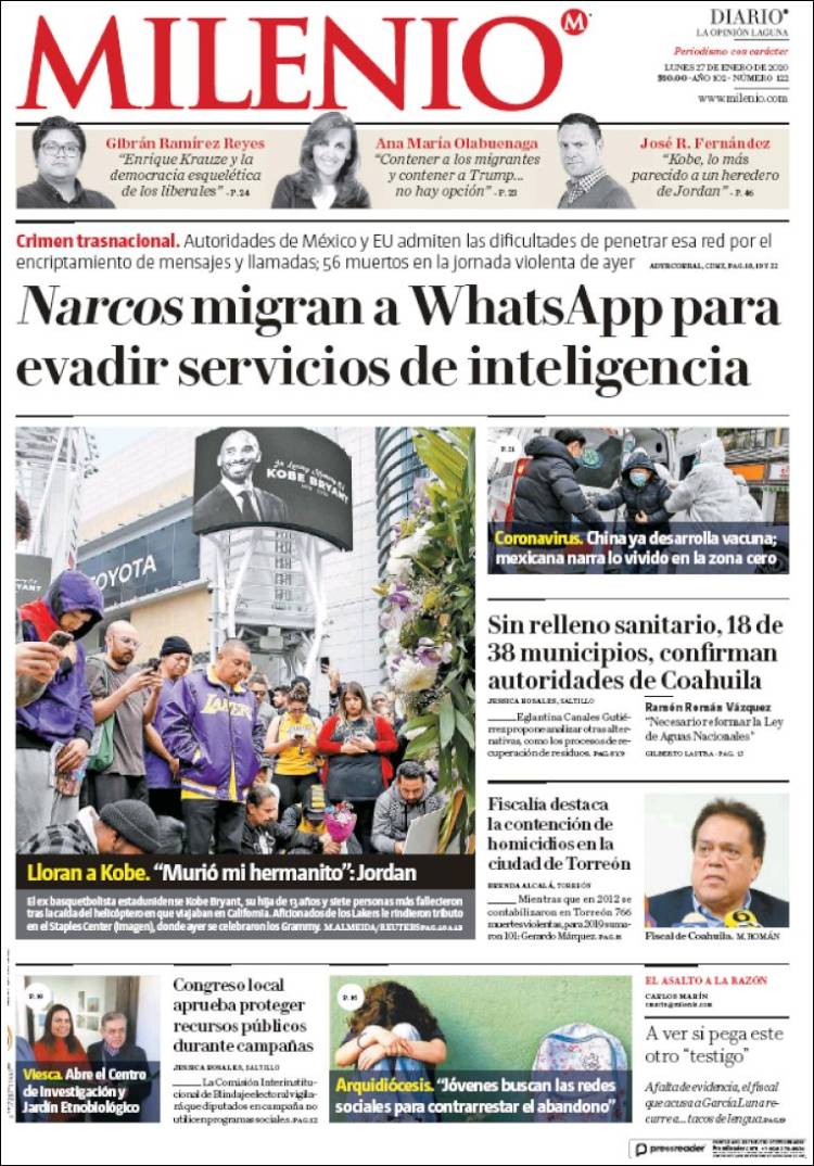 Portada de Milenio - Laguna (México)