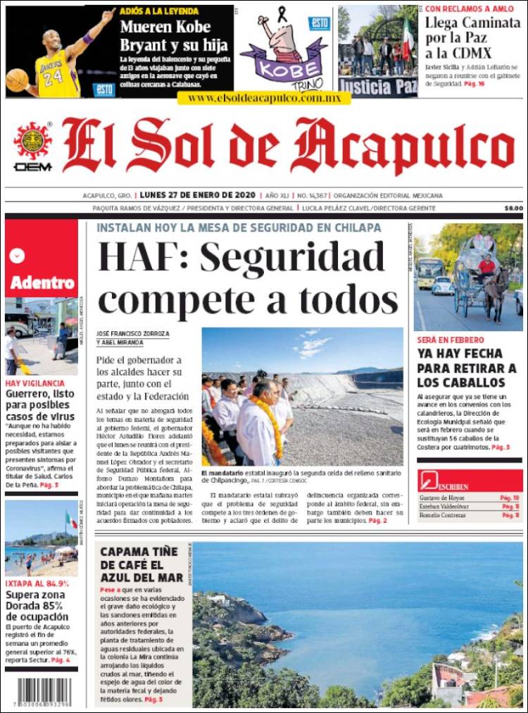 Portada de El Sol de Acapulco (México)