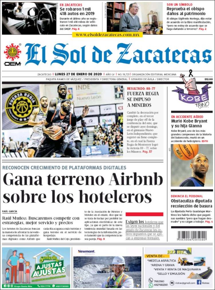 Portada de El Sol de Zacatecas (México)