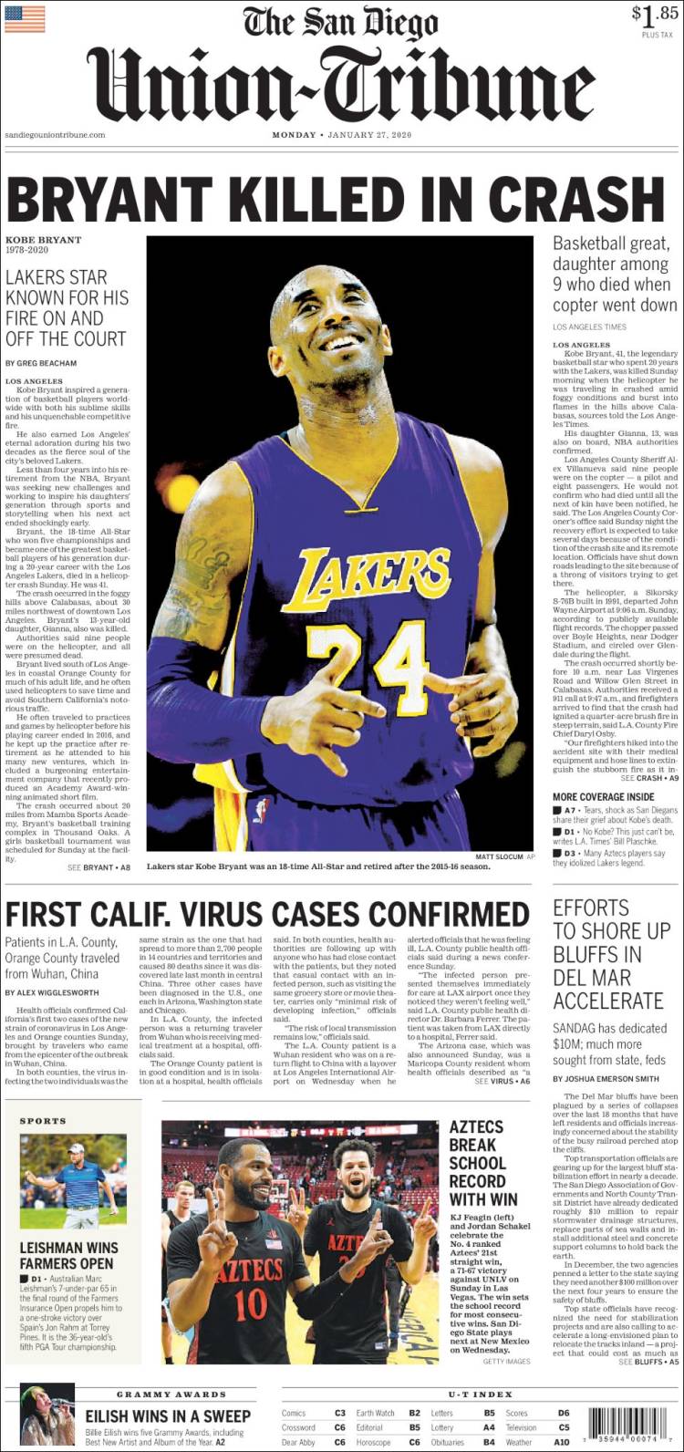 Portada de The San Diego Union-Tribune (USA)